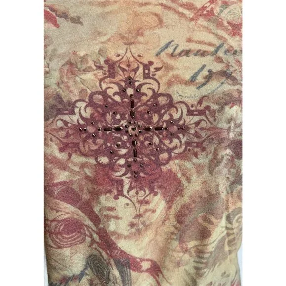 Yukiko Vintage Style Boho T-Shirt Rhinestone Embellishment & Floral Design XL - Picture 3 of 8